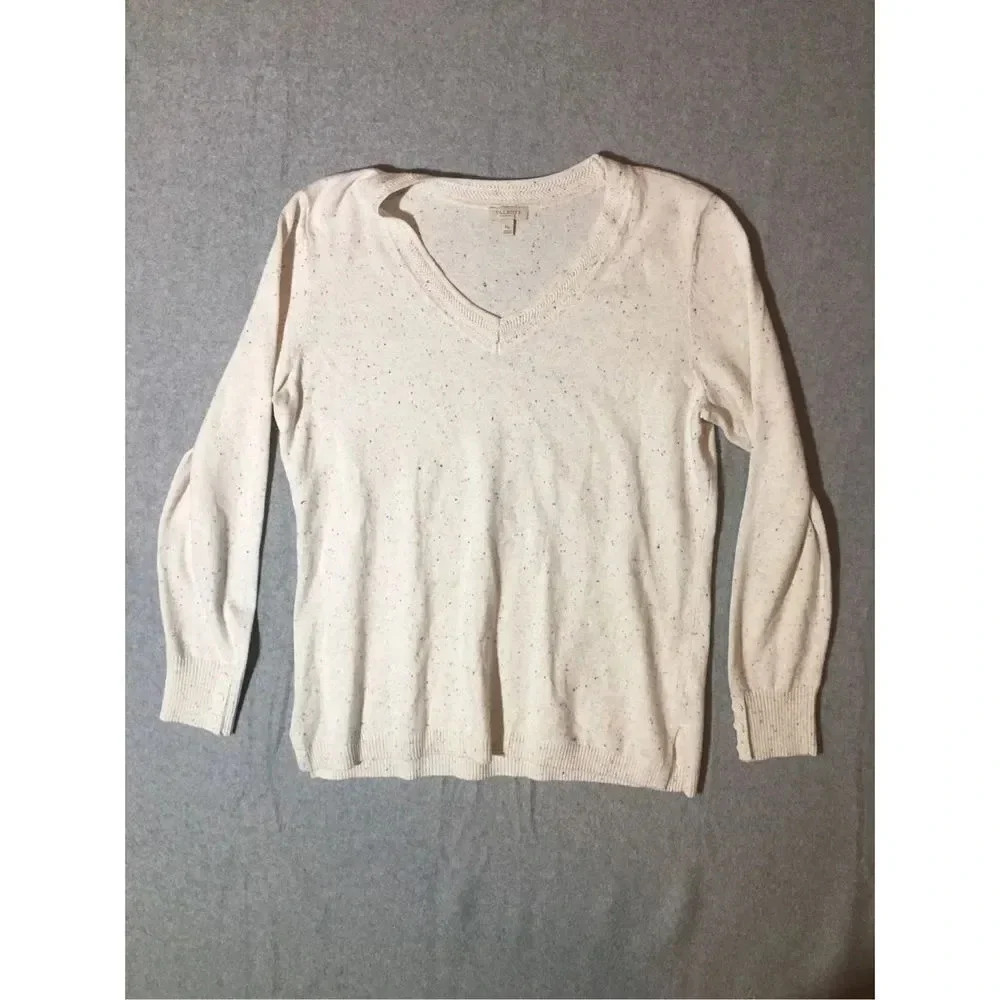 Womens Talbots Sweater Size Medium Petite White Colorful Feminine Rainbow